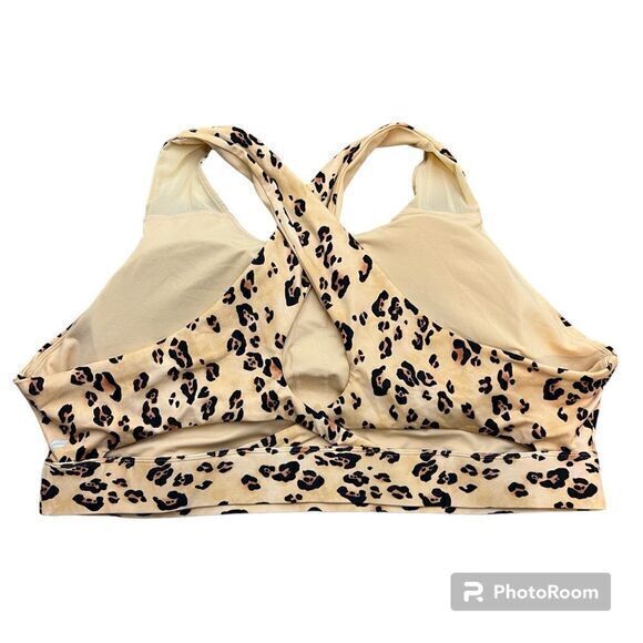 Fabletics Womens Sports Bra Cheetah‎ Animal Print Active Criss Cross Back Beige - Picture 2 of 4